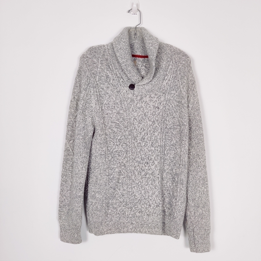 Wind River Men's Pullover Sweater in Silver Size Medium Chunky Cable Knit Cotton